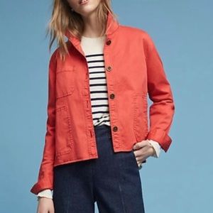 Anthropologie Chino Swing Jacket Coral Button Collared Pockets Women’s XS